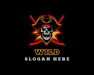 Skull Pirate Sword Captain Logo