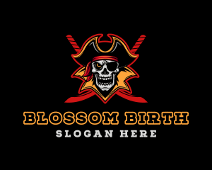 Scary - Skull Pirate Sword Captain logo design