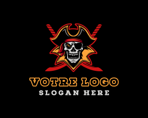 Skeleton - Skull Pirate Sword Captain logo design