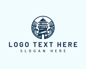 Seashore - Lighthouse Wave Tower logo design