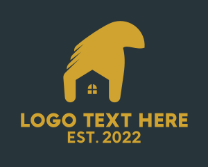 Negative Space - Yellow Hand House Contractor logo design