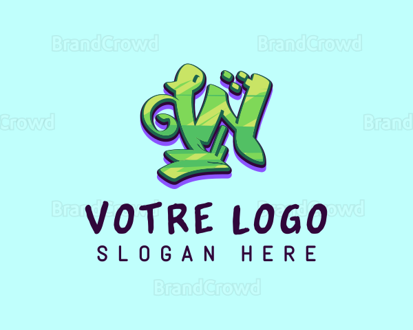 Green Graffiti Art Letter W Logo