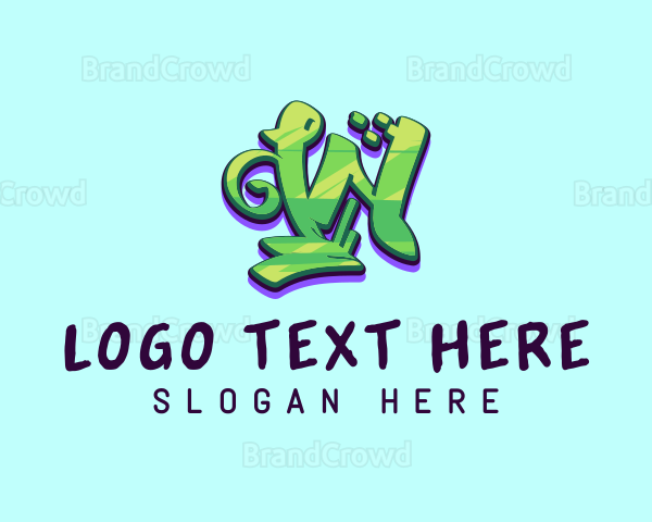 Green Graffiti Art Letter W Logo