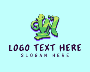 Music Label - Green Graffiti Art Letter W logo design