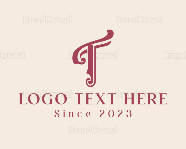 Elegant Retro Calligraphy Letter T Logo