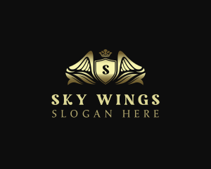 Shield Crown Wings logo design