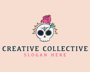 Decorative Rose Skull logo design