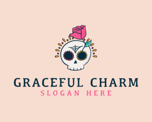 Decorative Rose Skull logo design