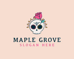 Decorative Rose Skull logo design