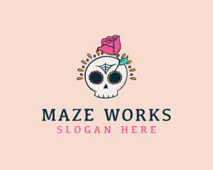 Decorative Rose Skull logo design