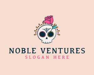 Decorative Rose Skull logo design