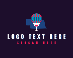 Map - Hot Air Balloon Wine Nebraska logo design