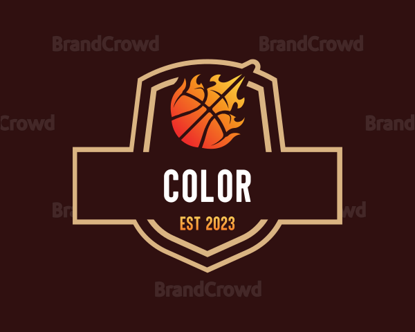 Flaming Basketball Shield Logo