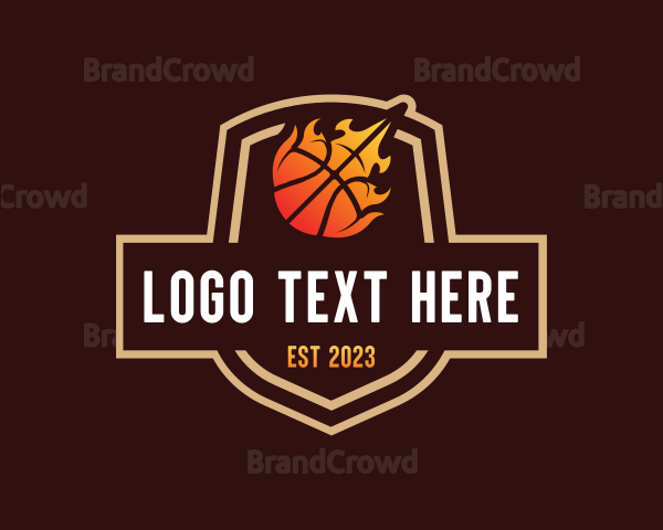 Flaming Basketball Shield Logo