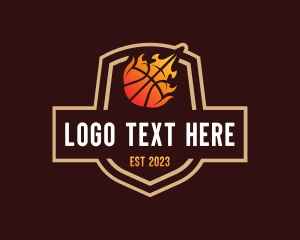 League - Flaming Basketball Shield logo design