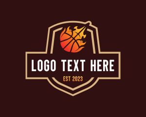 Flaming Basketball Shield Logo