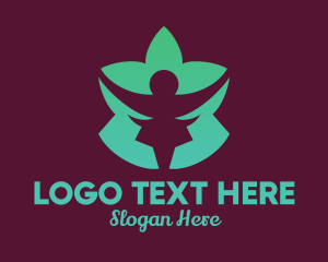 Green Lotus Flower Person Logo