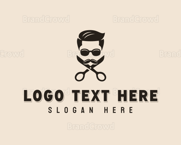 Hipster Hairstylist Scissors Logo