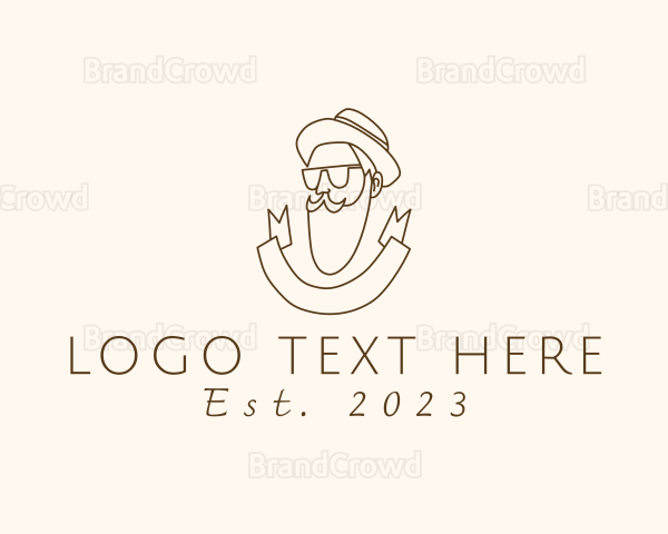 Retro Hipster Beard Man Logo