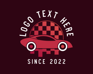 Road Trip - Sports Car Checkered Flag logo design