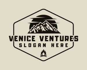 Hipster Mountain Bonfire logo design