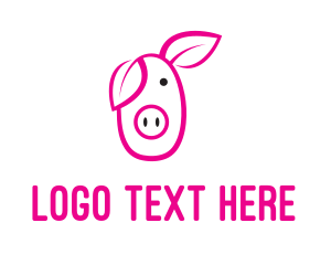 Farm To Table - Pig Cartoon Outline logo design