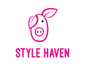 Meat Alternative - Pig Cartoon Outline logo design