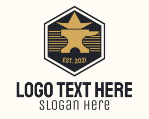 Metalworks - Gold Anvil Hexagon Badge logo design