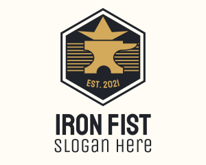 Gold Anvil Hexagon Badge logo design