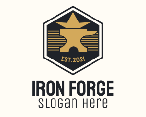 Metalworker - Gold Anvil Hexagon Badge logo design