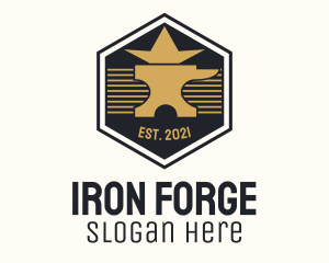 Blacksmith - Gold Anvil Hexagon Badge logo design