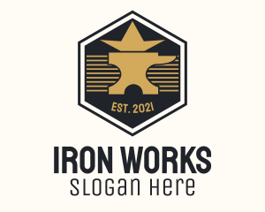 Gold Anvil Hexagon Badge logo design