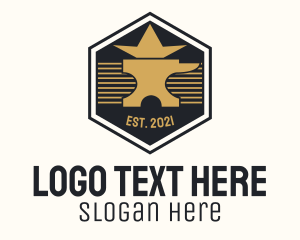 Iron - Gold Anvil Hexagon Badge logo design