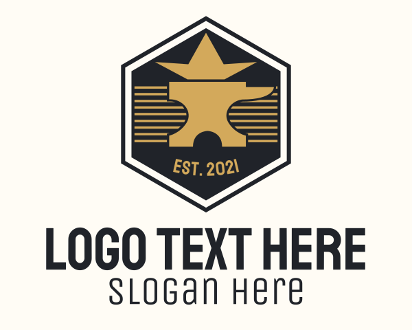 Work - Gold Anvil Hexagon Badge logo design