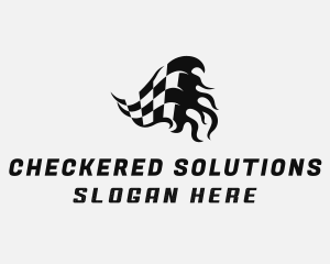 Checkered - Flaming Racing Flag logo design