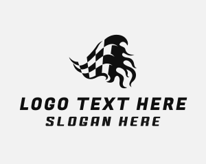 Chequered - Flaming Racing Flag logo design