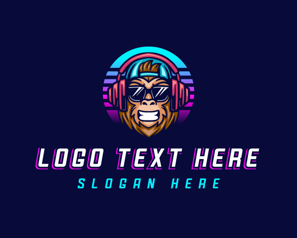 Mascot - Disc Jockey Monkey Musician logo design