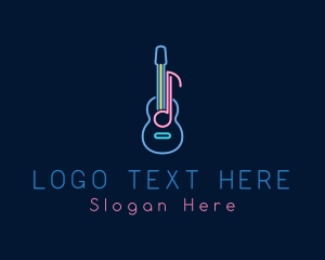 Sing - Neon Guitar Music Note logo design