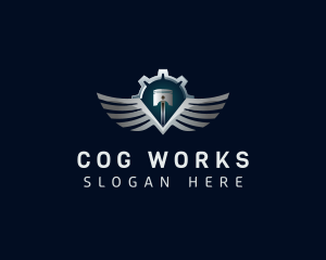 Cog Wings Piston logo design