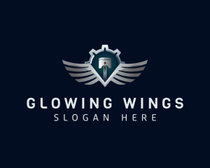 Cog Wings Piston logo design