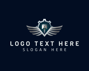 Machine - Cog Wings Piston logo design