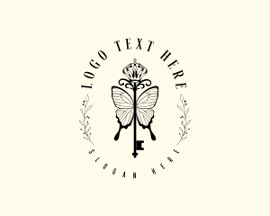 Locksmith - Crown Butterfly Key logo design