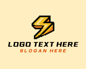 Video Gamer - Pixel Lightning Bolt logo design