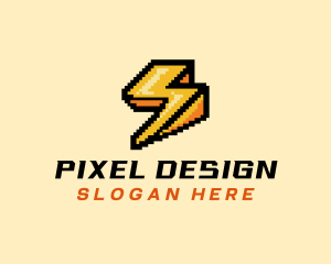 Pixel Lightning Bolt logo design