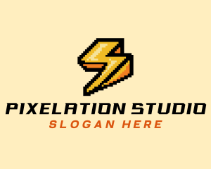 Pixel Lightning Bolt logo design