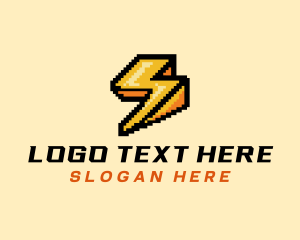 Video Game - Pixel Lightning Bolt logo design