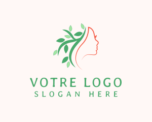 Woman Face Plant Leaves Logo