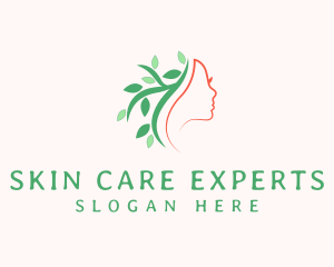 Woman Face Plant Leaves logo design