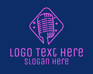 Interview - Neon Vintage Microphone logo design