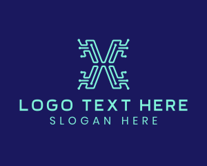 Digital Marketing - Digital Circuit Letter X logo design